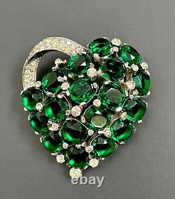 Beautiful Vintage JOMAZ Emerald Green & Clear Rhinestone Brooch