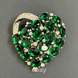 Beautiful Vintage JOMAZ Emerald Green & Clear Rhinestone Brooch