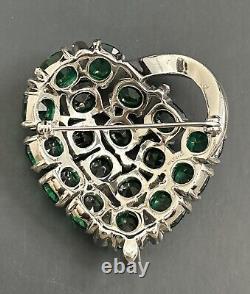 Beautiful Vintage JOMAZ Emerald Green & Clear Rhinestone Brooch