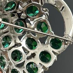 Beautiful Vintage JOMAZ Emerald Green & Clear Rhinestone Brooch