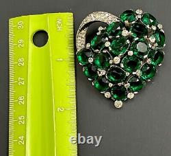 Beautiful Vintage JOMAZ Emerald Green & Clear Rhinestone Brooch