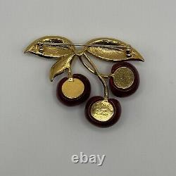 Beautiful Vintage Joan Rivers Gold Tone Rhinestone Cherries Brooch & Earring Set