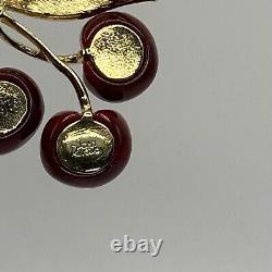 Beautiful Vintage Joan Rivers Gold Tone Rhinestone Cherries Brooch & Earring Set