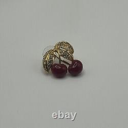 Beautiful Vintage Joan Rivers Gold Tone Rhinestone Cherries Brooch & Earring Set