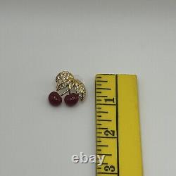 Beautiful Vintage Joan Rivers Gold Tone Rhinestone Cherries Brooch & Earring Set