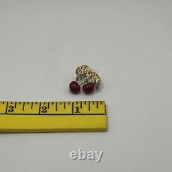 Beautiful Vintage Joan Rivers Gold Tone Rhinestone Cherries Brooch & Earring Set