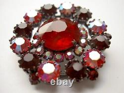 Beautiful Vintage Schreiner Red AB Rhinestone Flower Brooch Pin