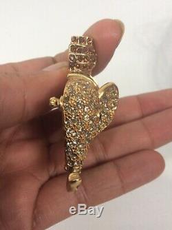 Beautiful Vtg Ciner Amber Rhinestone Enamel Elephant gold tone pin brooch