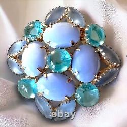 Blue Cabochon Rhinestone Brooch Pin Frosted Mid-Century Vintage Juliana Style