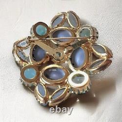 Blue Cabochon Rhinestone Brooch Pin Frosted Mid-Century Vintage Juliana Style