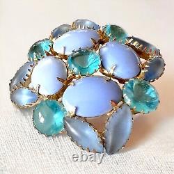 Blue Cabochon Rhinestone Brooch Pin Frosted Mid-Century Vintage Juliana Style