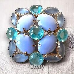 Blue Cabochon Rhinestone Brooch Pin Frosted Mid-Century Vintage Juliana Style