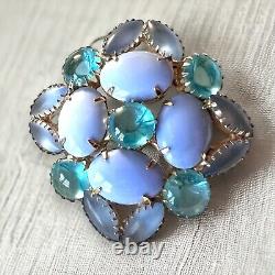 Blue Cabochon Rhinestone Brooch Pin Frosted Mid-Century Vintage Juliana Style