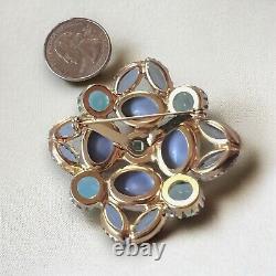 Blue Cabochon Rhinestone Brooch Pin Frosted Mid-Century Vintage Juliana Style