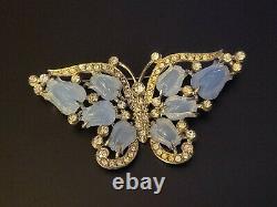 Blue Moonstone Lucite Molded Tulip Rhinestone Large Vintage Butterfly Brooch