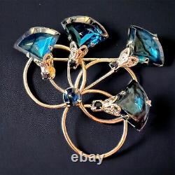 Blue Rhinestone Flower Brooch Gold Tone Vintage 1960s Juliana Style