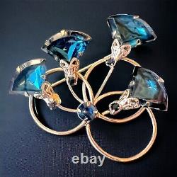 Blue Rhinestone Flower Brooch Gold Tone Vintage 1960s Juliana Style