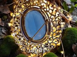 Bluebonnet Blue Huge Glass Solitaire Estate Filigree Vintage Rhinestone Brooch