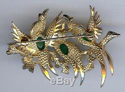 Boucher Vintage Jeweled Rhinestone Enamel Cockatoo Birds Pin Brooch