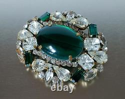 Brooch Marked 248 Vintage Art Deco Mix Rhinestone Glass Cabochon Prong Set Green