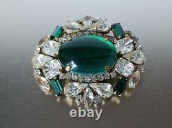 Brooch Marked 248 Vintage Art Deco Mix Rhinestone Glass Cabochon Prong Set Green