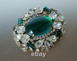 Brooch Marked 248 Vintage Art Deco Mix Rhinestone Glass Cabochon Prong Set Green