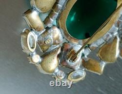 Brooch Marked 248 Vintage Art Deco Mix Rhinestone Glass Cabochon Prong Set Green