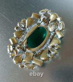 Brooch Marked 248 Vintage Art Deco Mix Rhinestone Glass Cabochon Prong Set Green