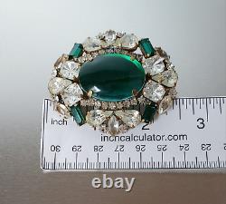 Brooch Marked 248 Vintage Art Deco Mix Rhinestone Glass Cabochon Prong Set Green