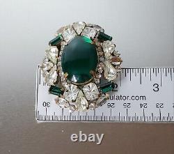 Brooch Marked 248 Vintage Art Deco Mix Rhinestone Glass Cabochon Prong Set Green