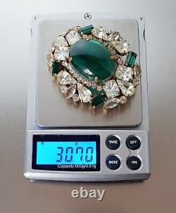 Brooch Marked 248 Vintage Art Deco Mix Rhinestone Glass Cabochon Prong Set Green