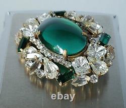 Brooch Marked 248 Vintage Art Deco Mix Rhinestone Glass Cabochon Prong Set Green