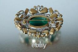 Brooch Marked 248 Vintage Art Deco Mix Rhinestone Glass Cabochon Prong Set Green