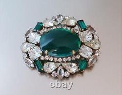 Brooch Marked 248 Vintage Art Deco Mix Rhinestone Glass Cabochon Prong Set Green