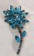 Brooch Navette Turquoise Rhinestone Flower Vtg 50's Unsigned Attributed Juliana