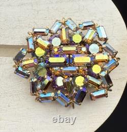 Brooch Pin Vintage Austria Star AB Rhinestone Dark Rainbow 1960s 2 Wide x 1.5L