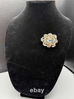 Brooch Pin Vintage Austria Star AB Rhinestone Dark Rainbow 1960s 2 Wide x 1.5L
