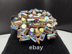 Brooch Pin Vintage Austria Star AB Rhinestone Dark Rainbow 1960s 2 Wide x 1.5L