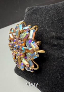 Brooch Pin Vintage Austria Star AB Rhinestone Dark Rainbow 1960s 2 Wide x 1.5L