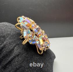Brooch Pin Vintage Austria Star AB Rhinestone Dark Rainbow 1960s 2 Wide x 1.5L