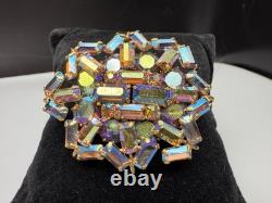 Brooch Pin Vintage Austria Star AB Rhinestone Dark Rainbow 1960s 2 Wide x 1.5L