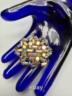Brooch Pin Vintage Austria Star AB Rhinestone Dark Rainbow 1960s 2 Wide x 1.5L