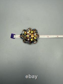 Brooch Pin Vintage Austria Star AB Rhinestone Dark Rainbow 1960s 2 Wide x 1.5L