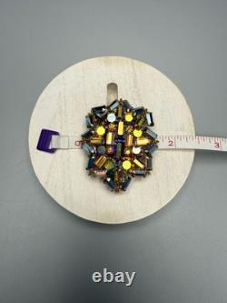 Brooch Pin Vintage Austria Star AB Rhinestone Dark Rainbow 1960s 2 Wide x 1.5L