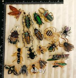 Bug Insect Brooch Lot 20 Rhinestone Enamel Beetle Spider Fly Pins Vintage Style