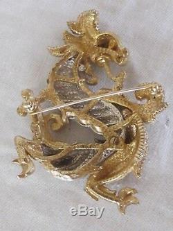 C3 Vintage CINER Figural Dragon Pin Brooch Gold Silver Tone & Rhinestones