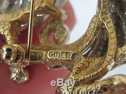 C3 Vintage CINER Figural Dragon Pin Brooch Gold Silver Tone & Rhinestones