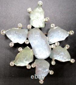 CECILE JEANNE BY CJ Frosted Ice Blue & Sage Green Lava Stone VIntage Pin Brooch