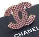 CHANEL CC Logo Pink Rhinestone Brooch Gold tone Pin Vintage 02P withBOX #933