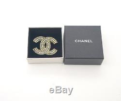 CHANEL CC Logo Rhinestone Brooch Gold Tone Pin Vintage Crystal #2482